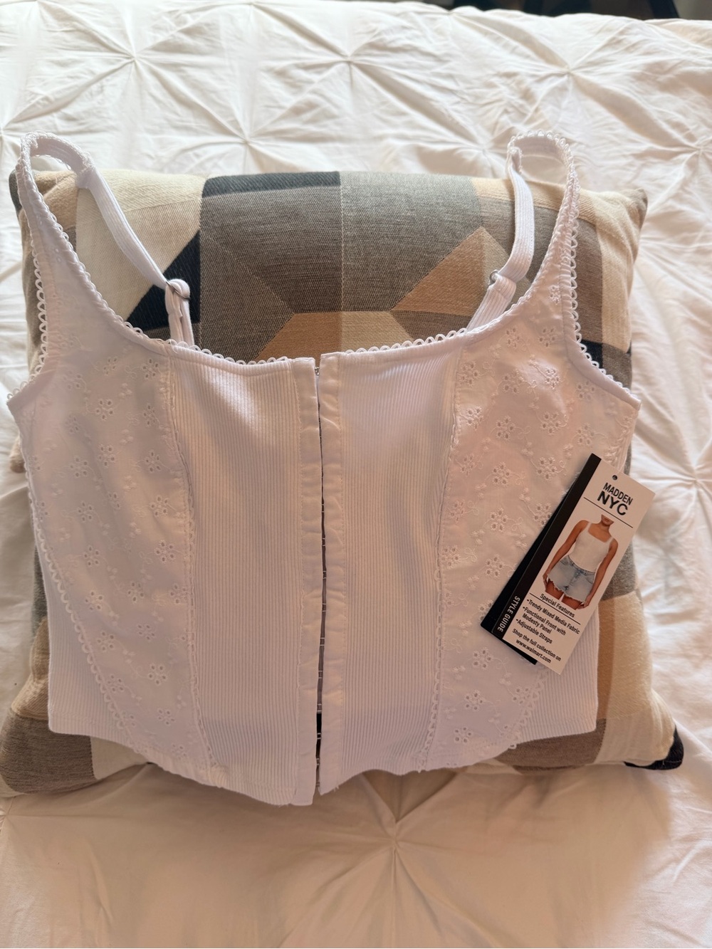 Modern Twist White Eyelet Front-Closure Camisole